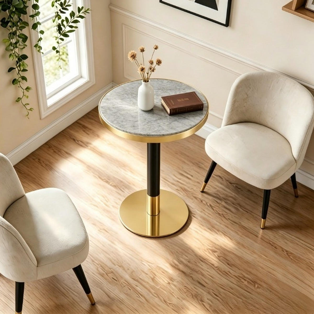 BEISTELLTISCH rund 60 cm Grau in Marmor-Optik mit Metallgestell - Grau, Holzwerkstoff (60/60/74cm) - MIVRAY