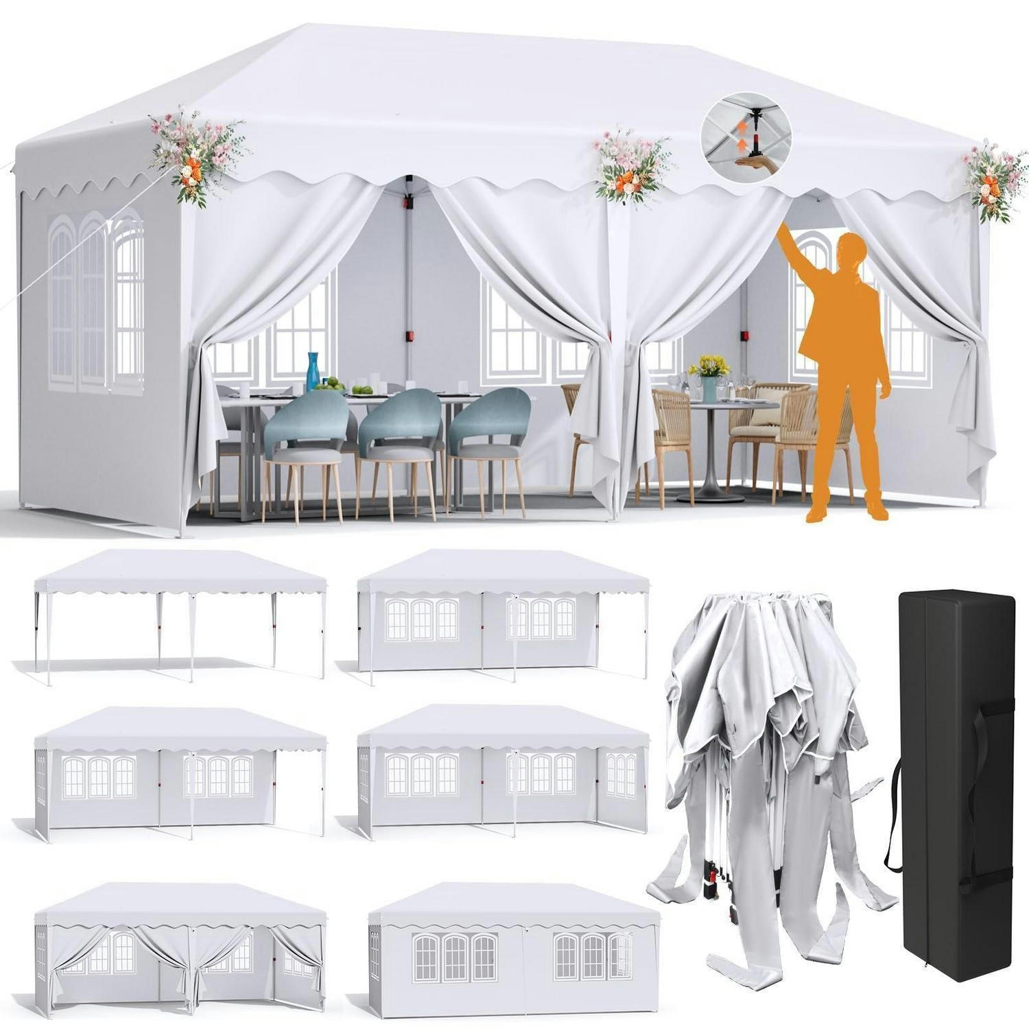 FALTPAVILLON 3x6 m Weiß Wasserdicht mit 6 Seitenteilen - Weiß, Metall (300/270/600cm)