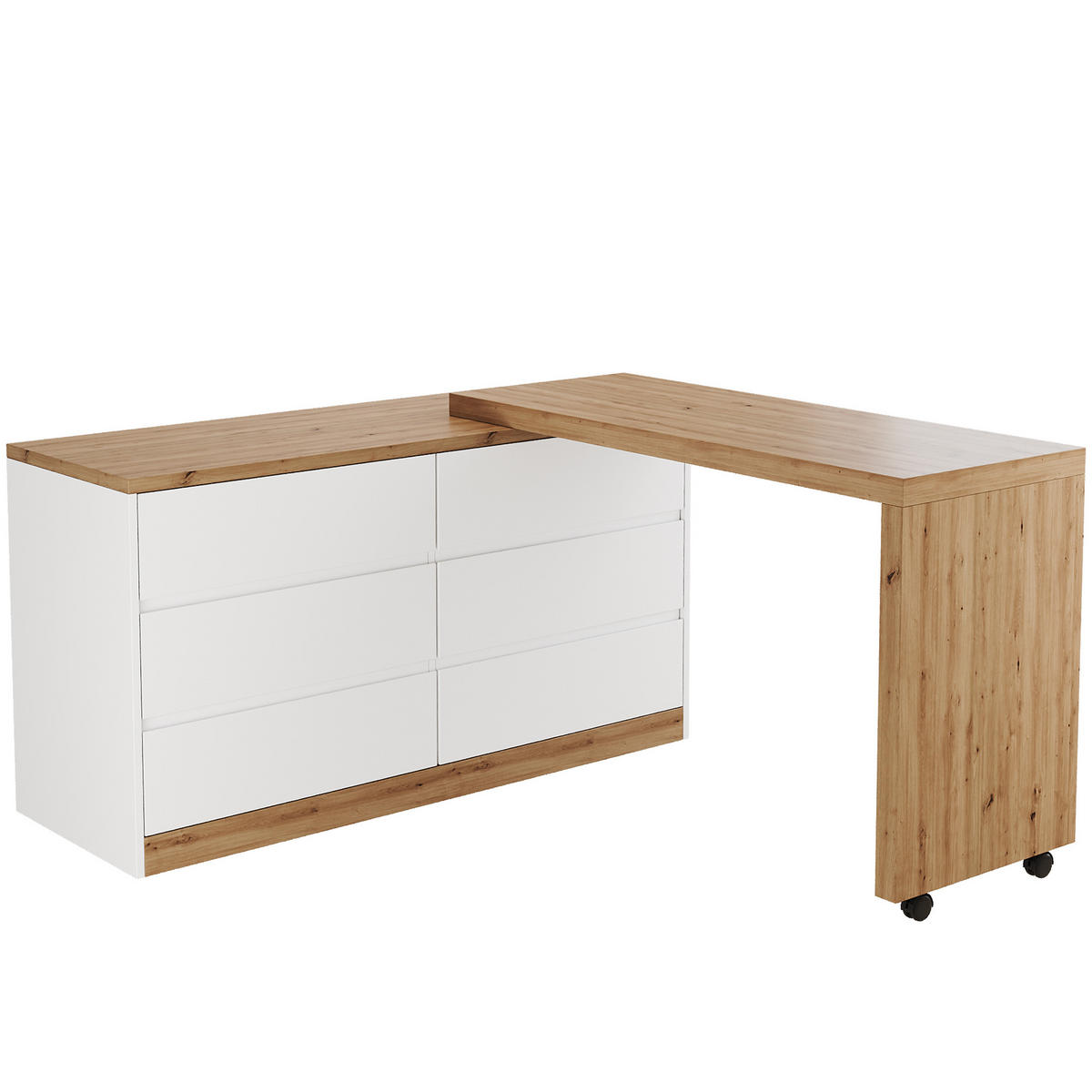 SCHREIBTISCH Klappbar Drehbar Rollen Weiß Eiche Modern - Multicolor, Holzwerkstoff (50/120/78cm) - FLIEKS