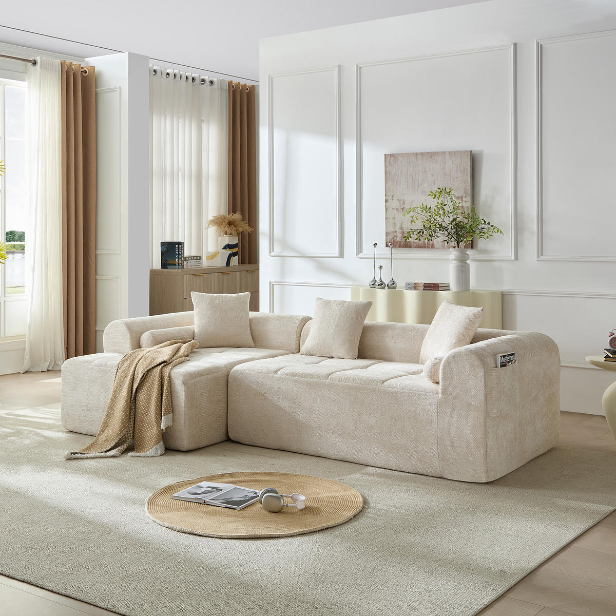 ECKSOFA 263/132.5/68 cm Beige Chenille - Beige, Textil (263/132.5cm) - Oxeza