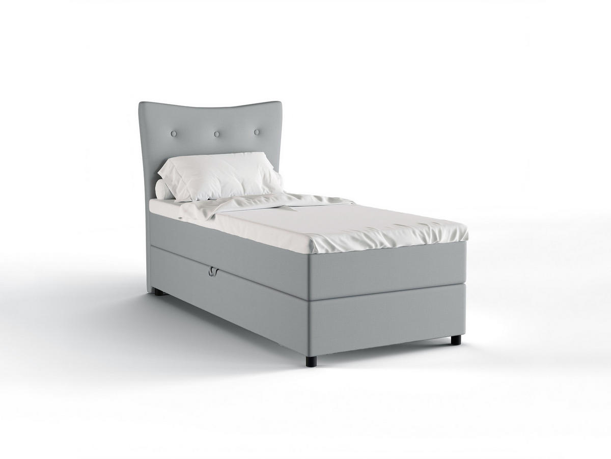 BOXBETT Nevada 90 x 200 cm Doppelbett mit hochwertiger Bonell-Matratze und Topper - grau - Grau, Holz (90/200cm) - Panda Möbel