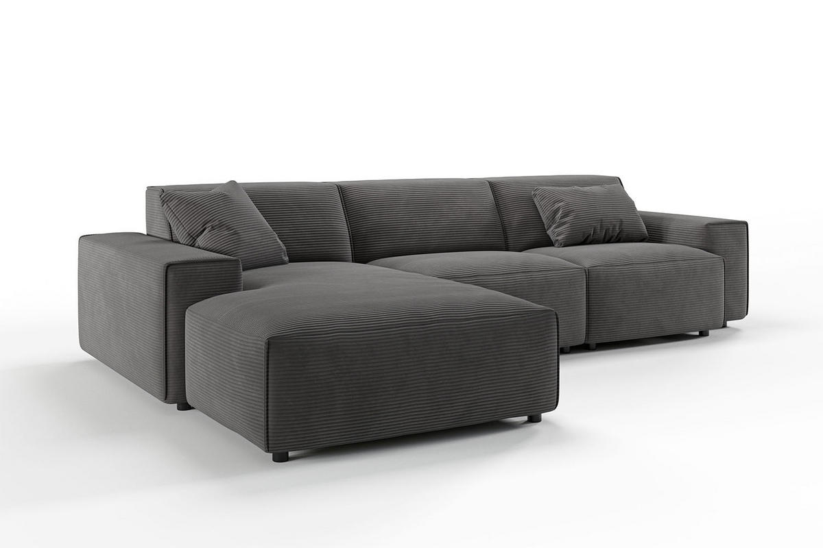 ECKSOFA RANI Grau Cord - Schwarz/Grau, Kunststoff/Textil (299/189cm) - KAWOLA