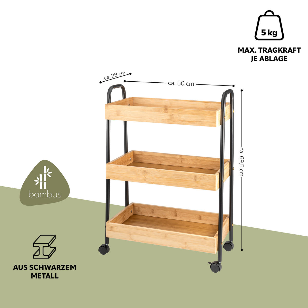 KÜCHENROLLWAGEN, schwarz - Schwarz, Holz (50/69.5/28cm) - eluno