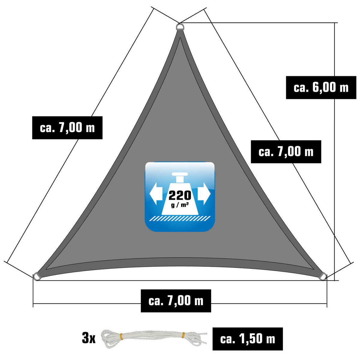 SONNENSEGEL 700/700 cm grau, dreieckig - Grau, Kunststoff (700/700cm) - Amanka