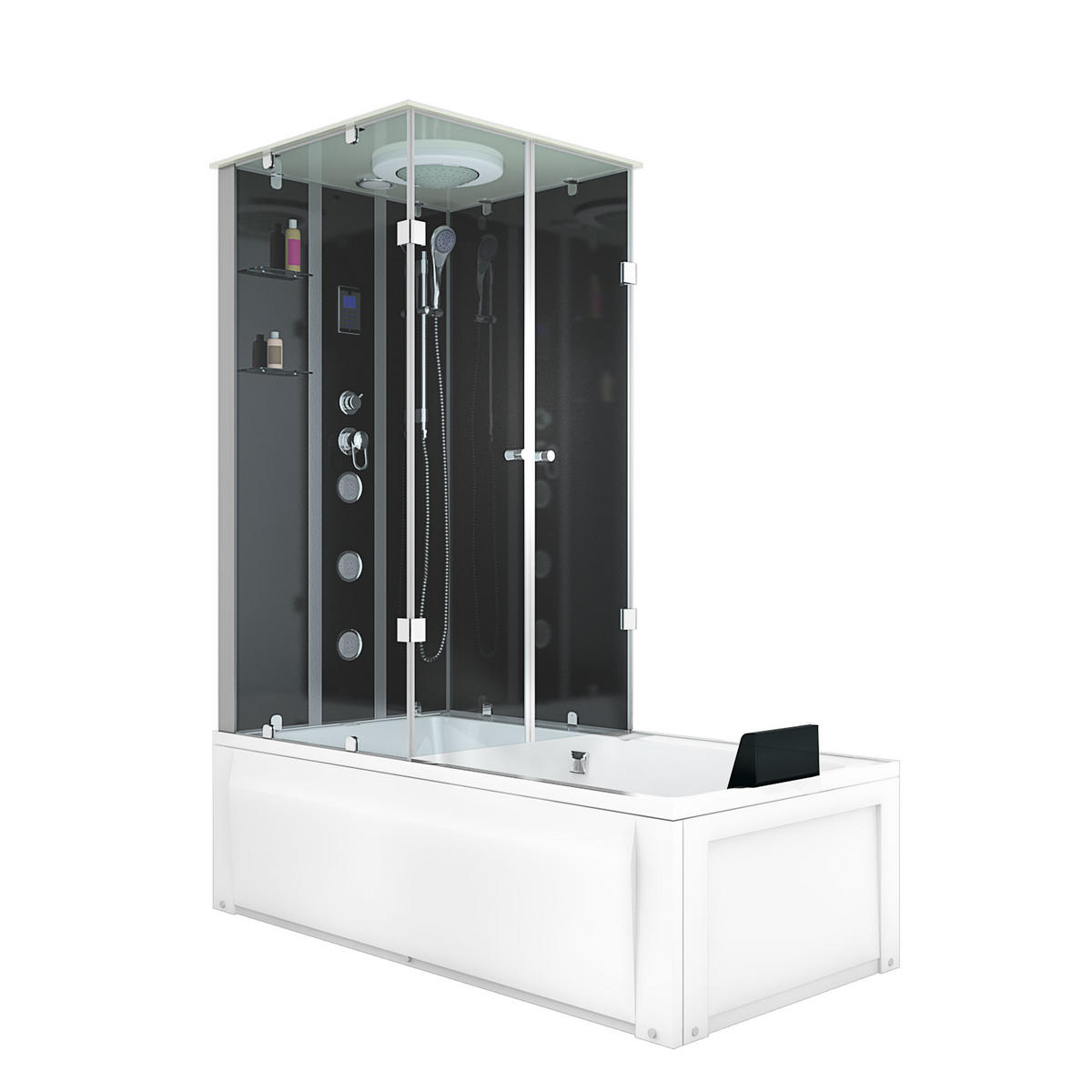 DUSCHE Wanne Kombination K05-R31 90x180 - Schwarz, Glas/Kunststoff (180/225/90cm) - AcquaVapore by Sandra Jentho
