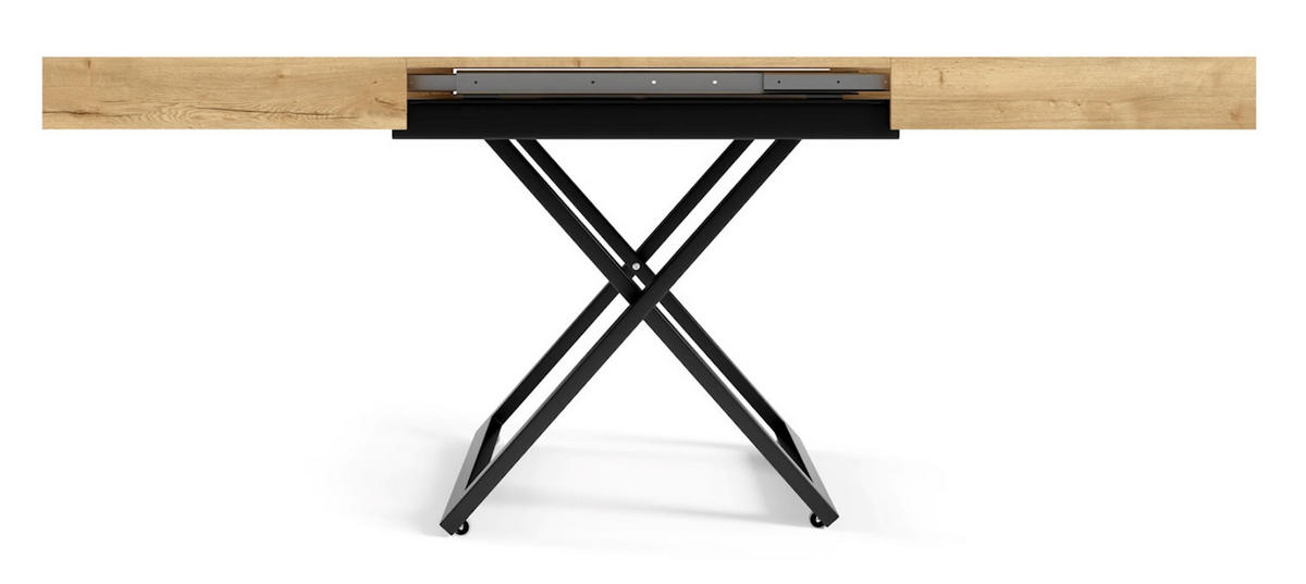 COUCH-/ESSTISCH Sanna U Halifax Eiche natur 120 - 200 / 80 / 27 - 80cm - Alteiche/Schwarz, Holz/Holzwerkstoff (80/120/27cm) - Feldmann-Wohnen