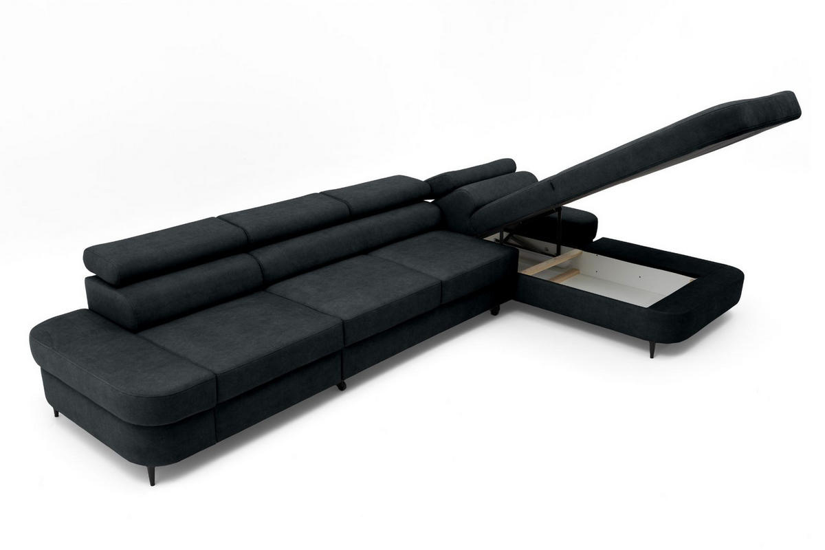 ECKSOFA JAZZ MAXI Rechts mit Schlaffunktion 125x195 Velours Schwarz - Schwarz, Holz/Textil (203/350cm) - Muffo