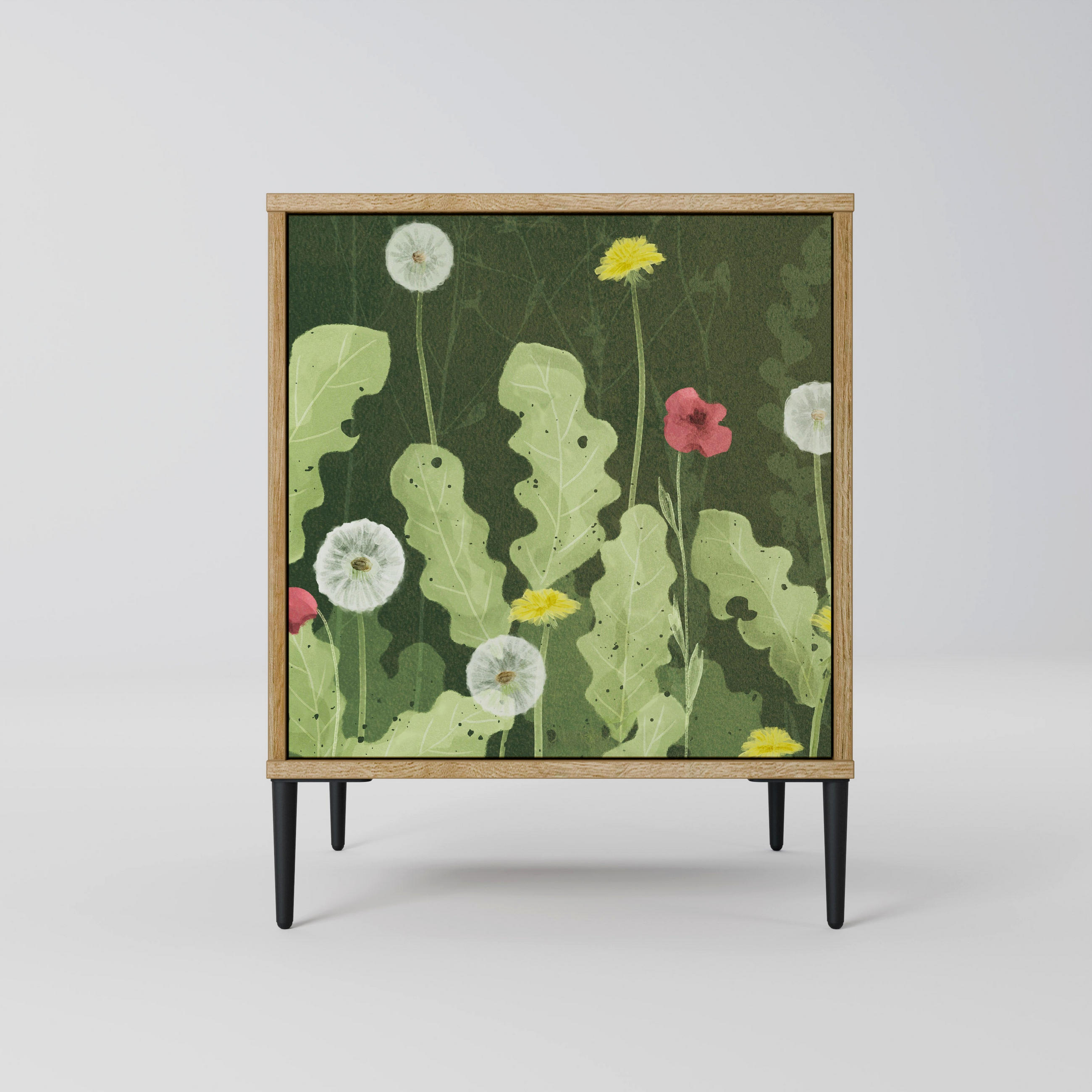 SIDEBOARD DANDELION AMUSE, Eichefarben, 57,5x42x72,5 cm, Schwarze Metallfüße - Eichefarben/Multicolor, Holzwerkstoff/Metall (57.5/72.5/42cm) - SpaceRebels