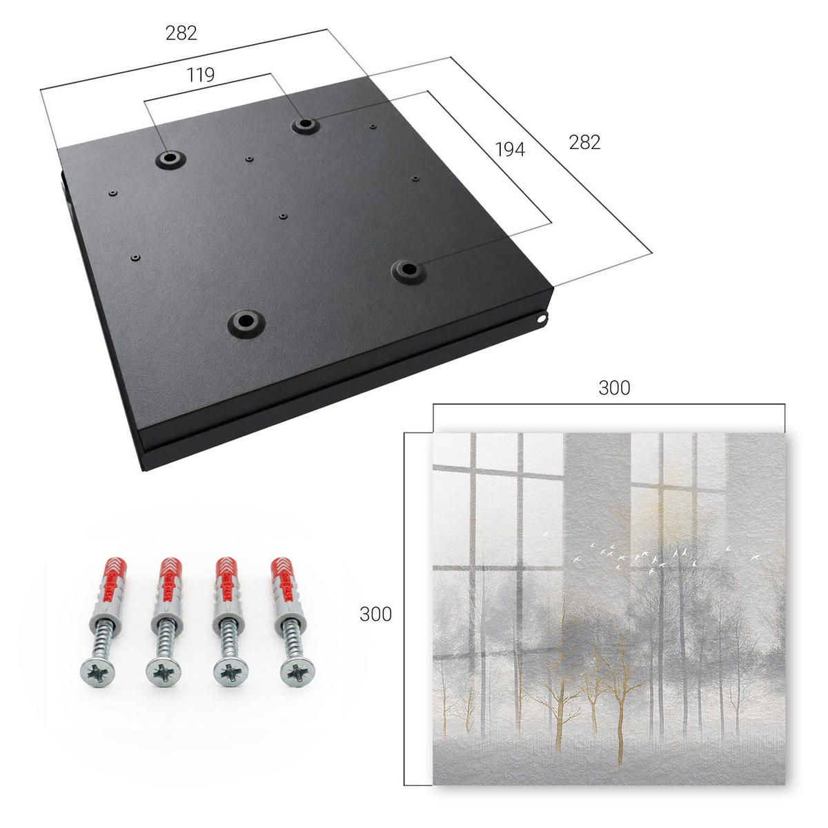 SCHLÜSSELBOX Schwarz 30x30 cm- Türöffnung nach rechts - Nebelwald - Grau, Metall (30/30/5cm) - TULUP