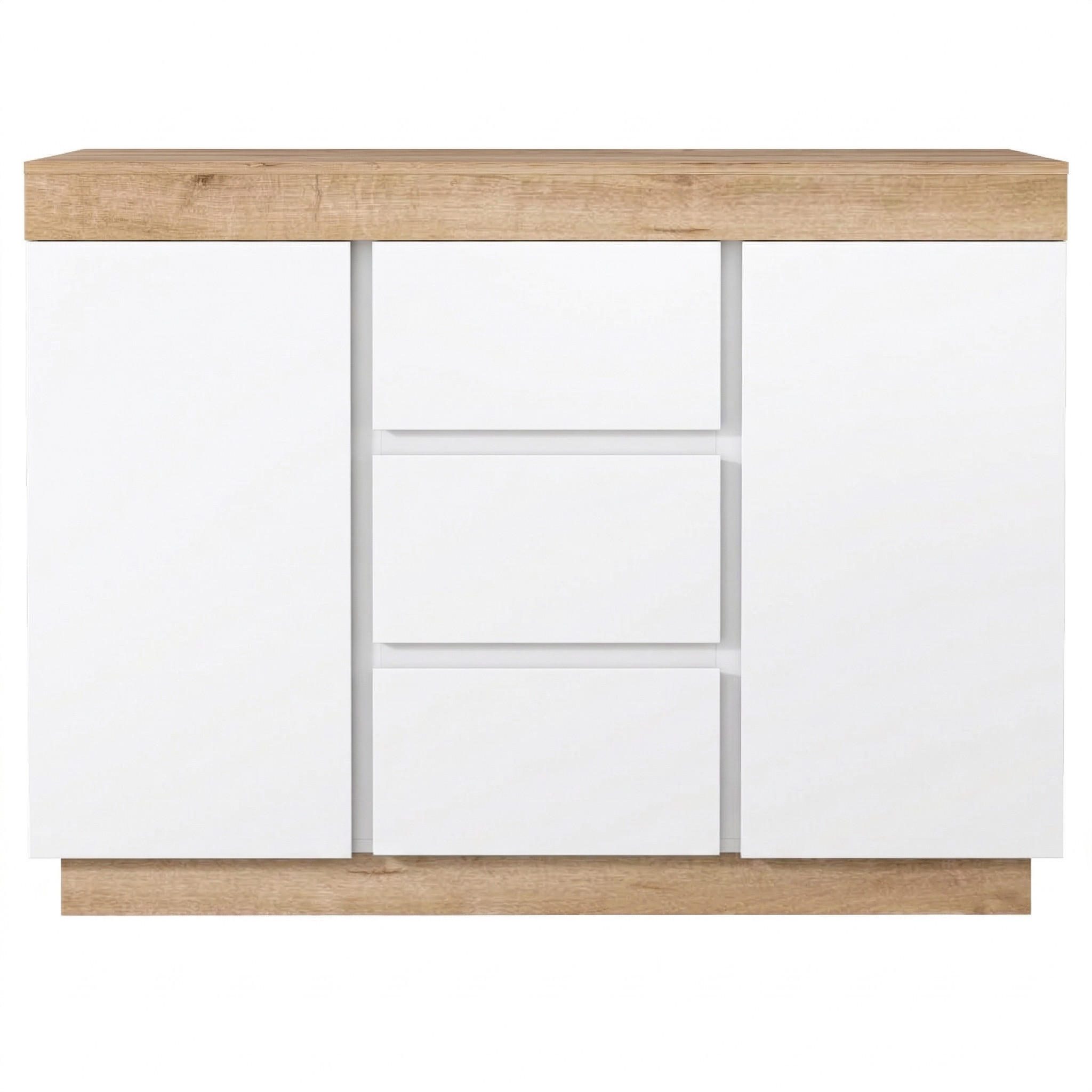 Urban Meuble SIDEBOARD bílý dub 120 cm 3 zásuvky 2 dvířka