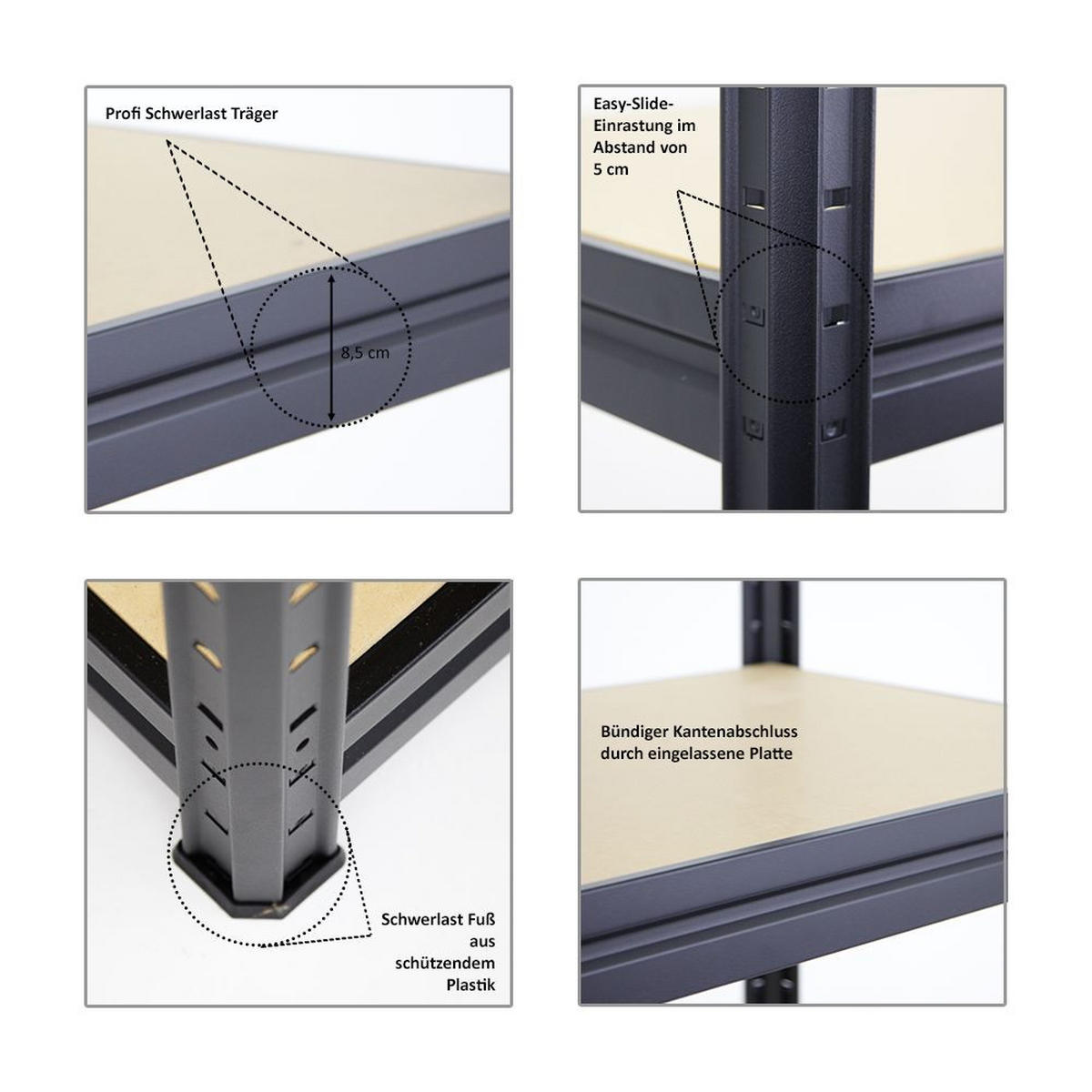 SCHWERLASTREGAL Dino 180x240x60 cm Fachlast 450kg Schwarz - Schwarz, Metall (240/180/60cm) - PROREGAL
