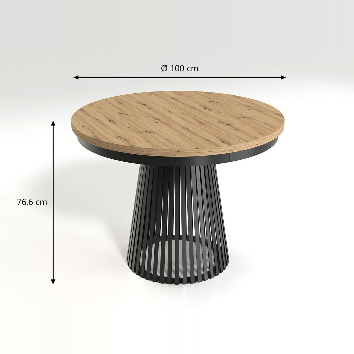 ESSTISCH Garda rund ausziehbar 100-180 x 100 x 76,6 cm Eiche Artisan/Schwarz - Schwarz/Eiche Artisan, Holzwerkstoff (100/100/76.6cm) - Koseto