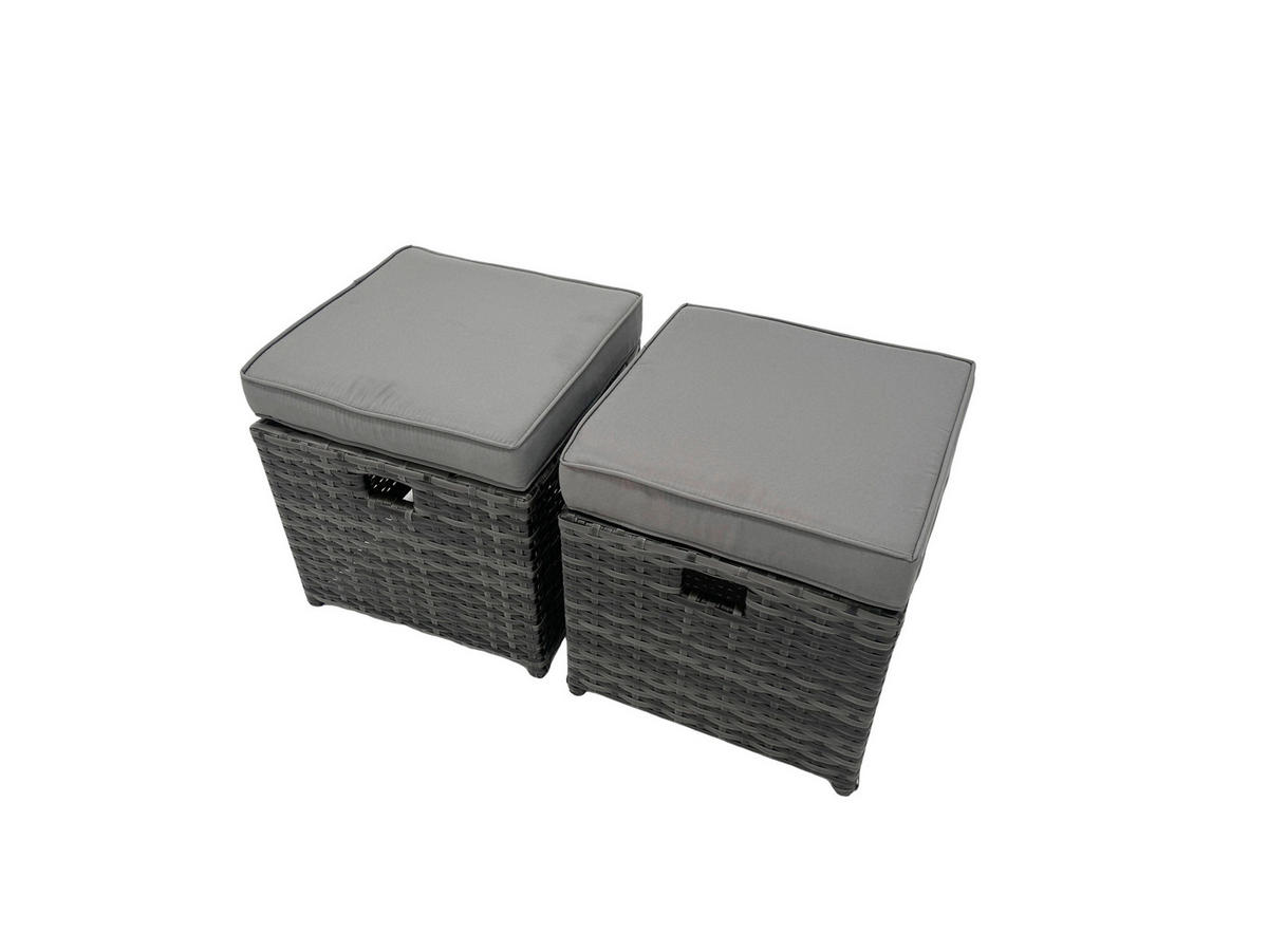 GARTENMÖBEL SET PE Polyrattan 7-Sitzer - Dunkelgrau/Grau, Glas/Kunststoff - Fimous