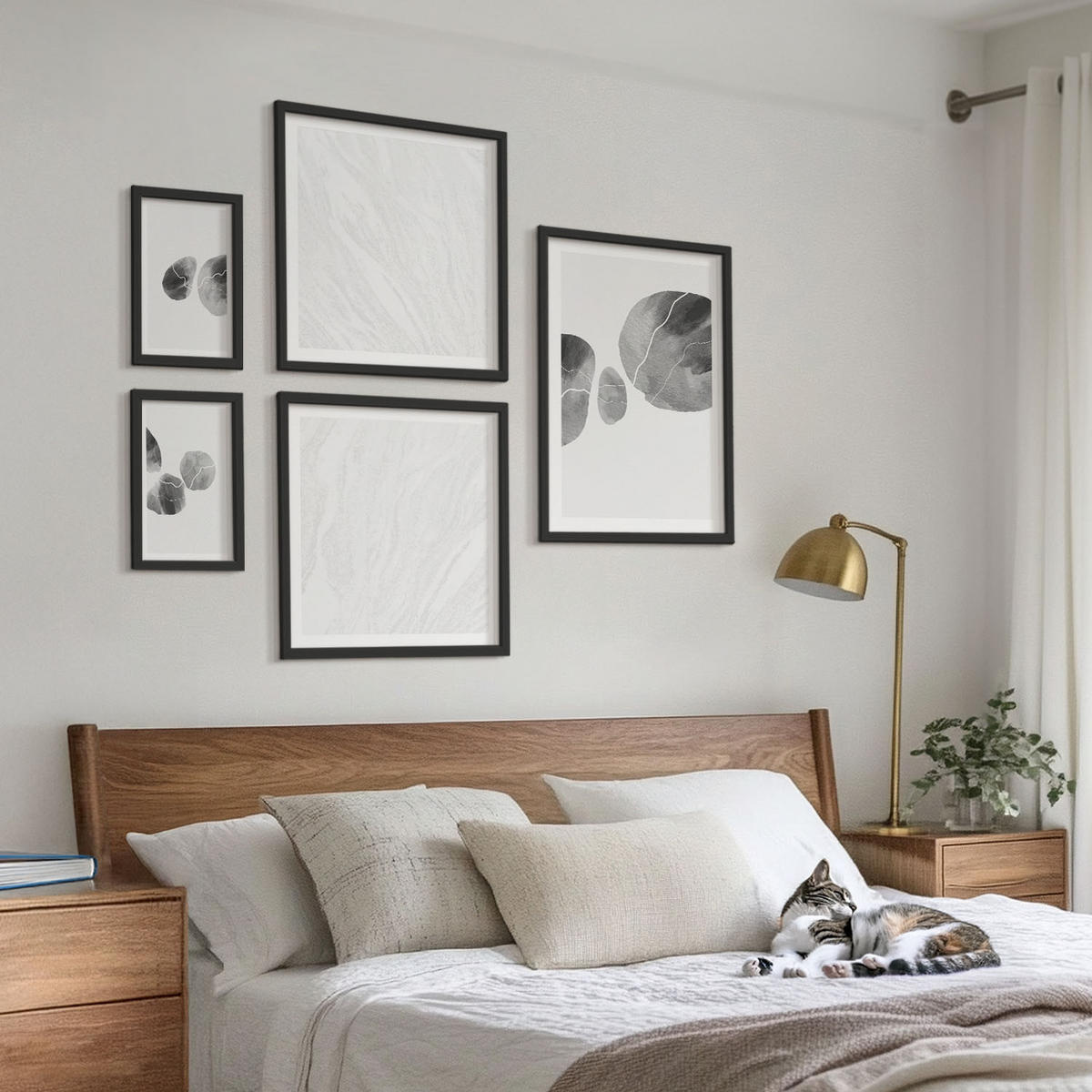 WANDBILDER 5er-Set - 50x50 cm & 20x30 cm & 40x60 cm Schwarzer Rahmen - Abstrakte Kunst, Farbspritzer - Schwarz, Kunststoff (40/60cm) - ArtPrintCave