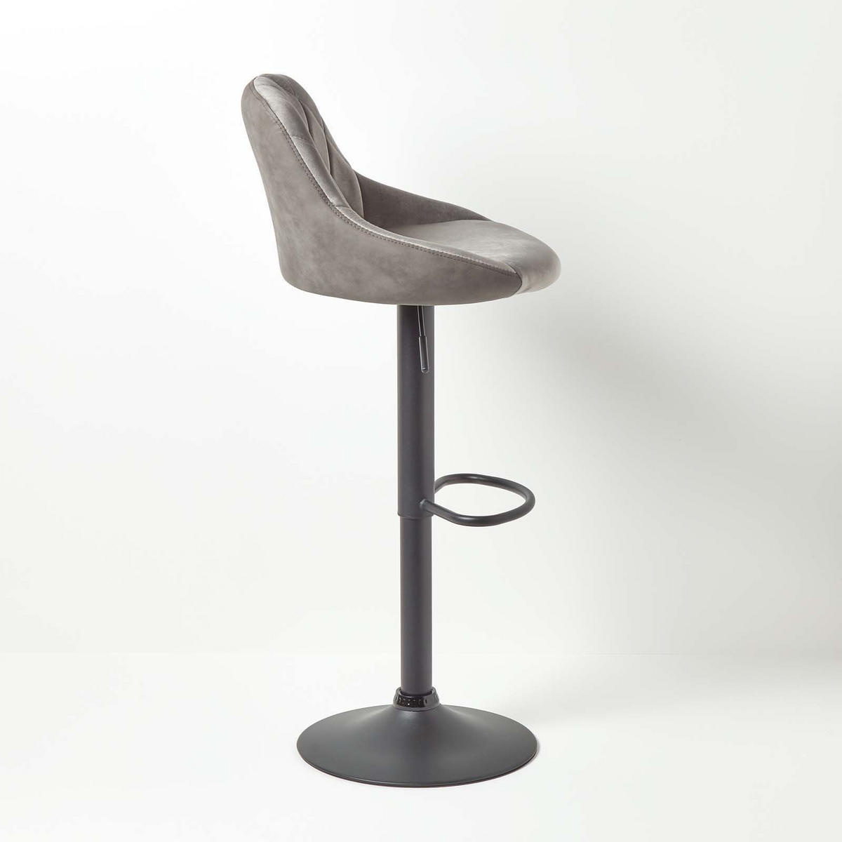 BARSTUHL Henley, Samt mit Rückenlehne, drehbar & höhenverstellbar - Grau, Textil (48/105/46cm) - Homescapes