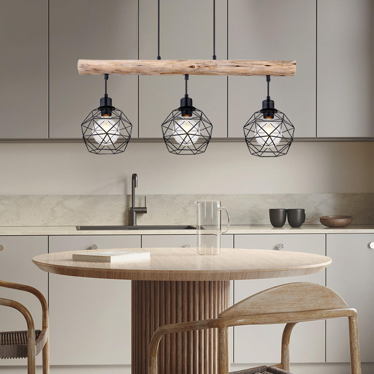 HÄNGELEUCHTE Holz Braun Metall Schwarz - Braun, Holz (76/18/120cm) - Globo Lighting
