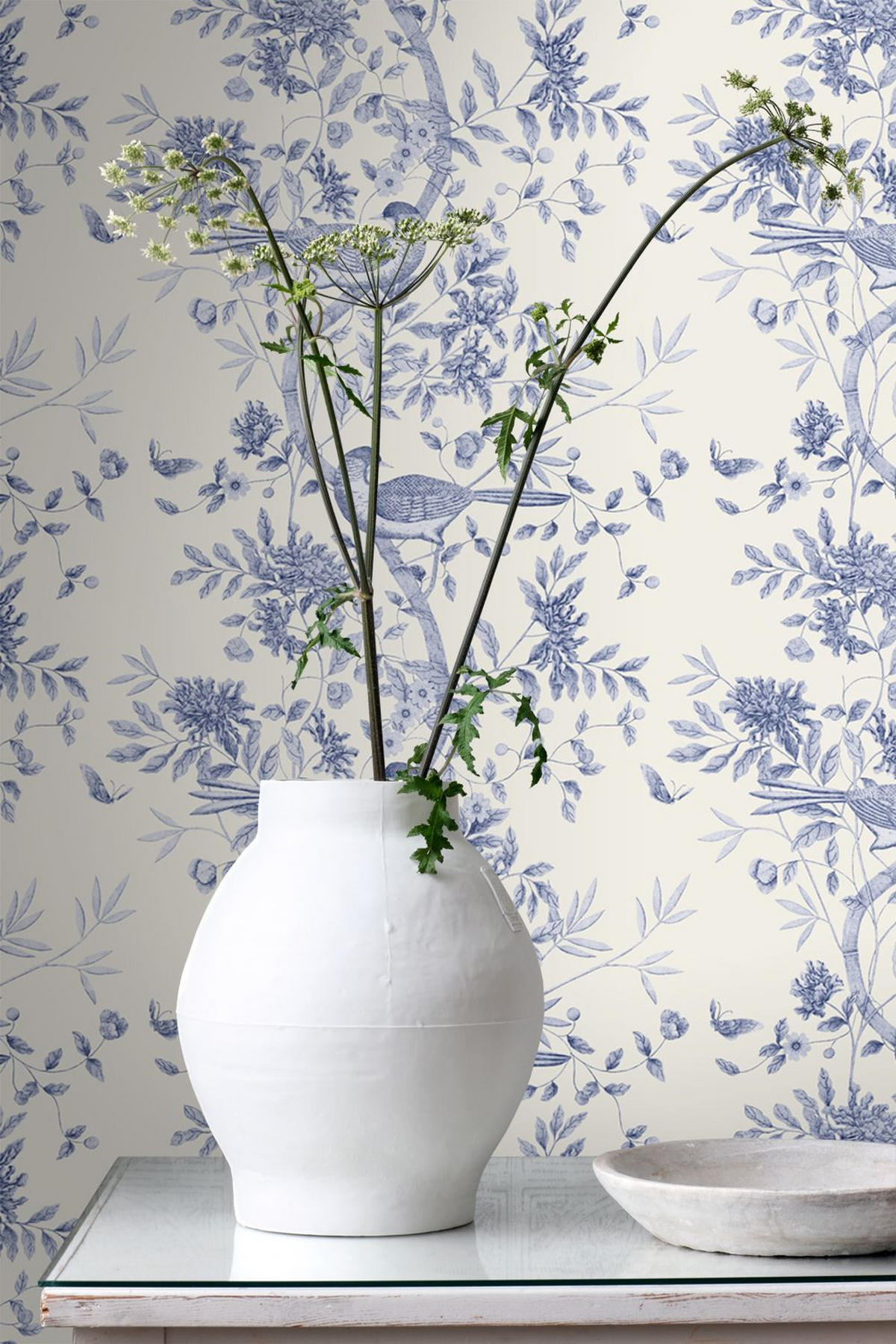 TAPETE Blumen und Vögel 50 x 900 cm - Weiß, Papier (50/900cm) - ESTAhome