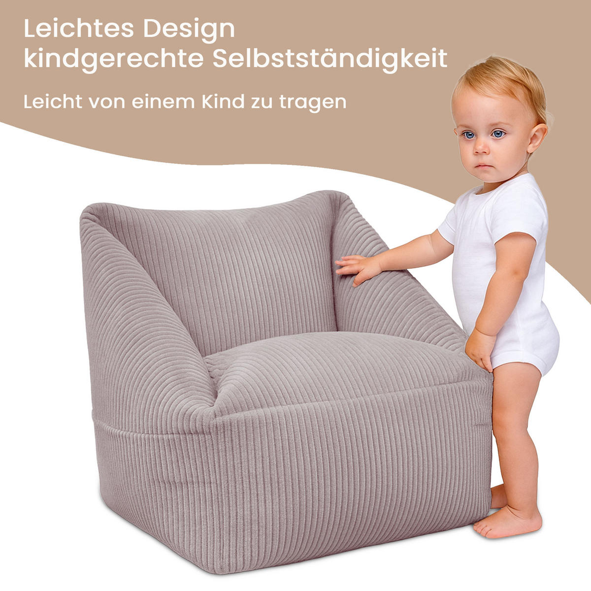 SITZSACK-SESSEL Bambino 55/60/55 cm, weicher Cord 380 g/m², mit Griff & Seitentasche, Rosa - Pink, Textil (55/55/60cm) - Dreamroots