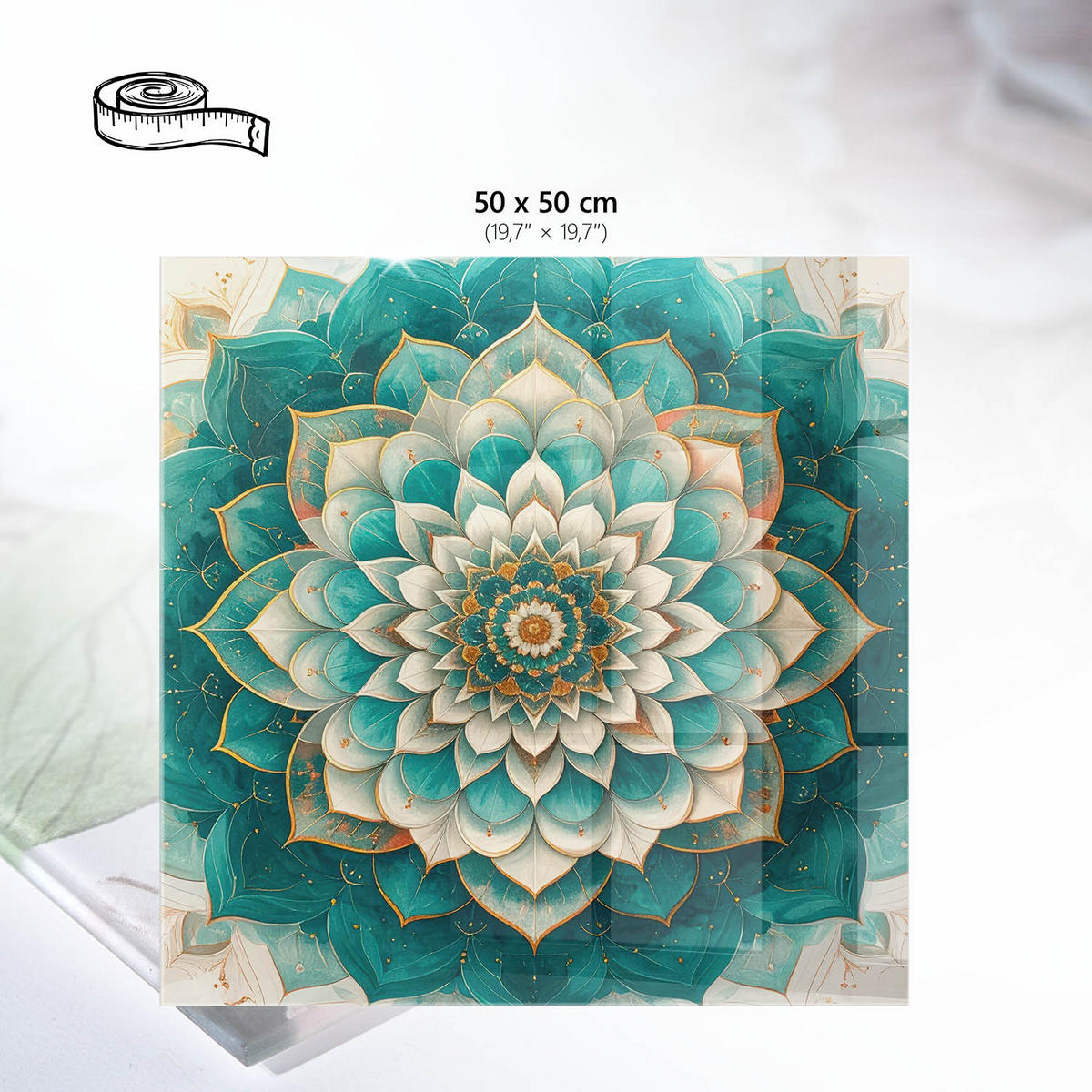 TISCHPLATTE 50x50 cm – Symmetrisches Mandala - Türkis, Glas (50/50/0.4cm) - Wallfluent