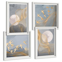BILDER SET 4er Set - 50x50 cm & 40x60 cm Weißer Rahmen - Abstrakte Wellenkreise, grau - Weiß, Kunststoff (50/50cm) - TULUP