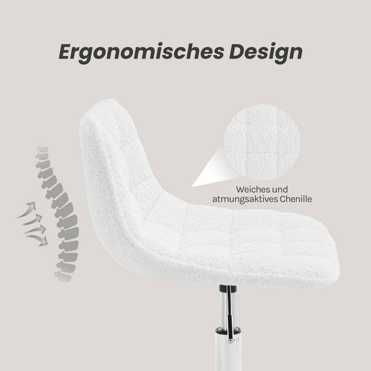 DREHSTUHL mit Rollen, Chenille, Weiß - Schwarz/Weiß, Textil/Metall (43/60/50cm) - Woltu