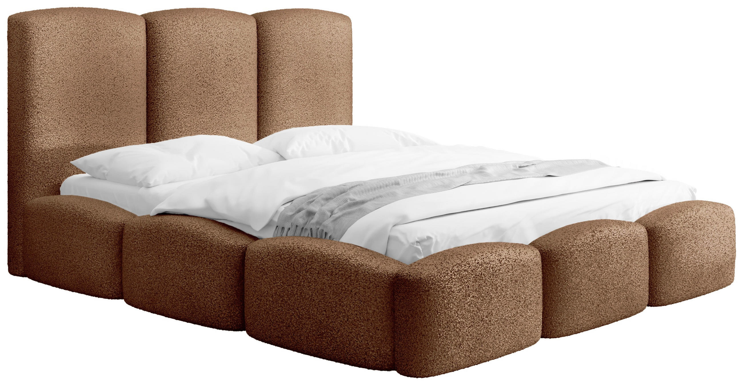 POLSTERBETT Harmony mit Bettkasten, Braun Boucle 200x200 cm - Beige/Birkefarben, Holzwerkstoff/Kunststoff (200/200cm) - WFL GROUP