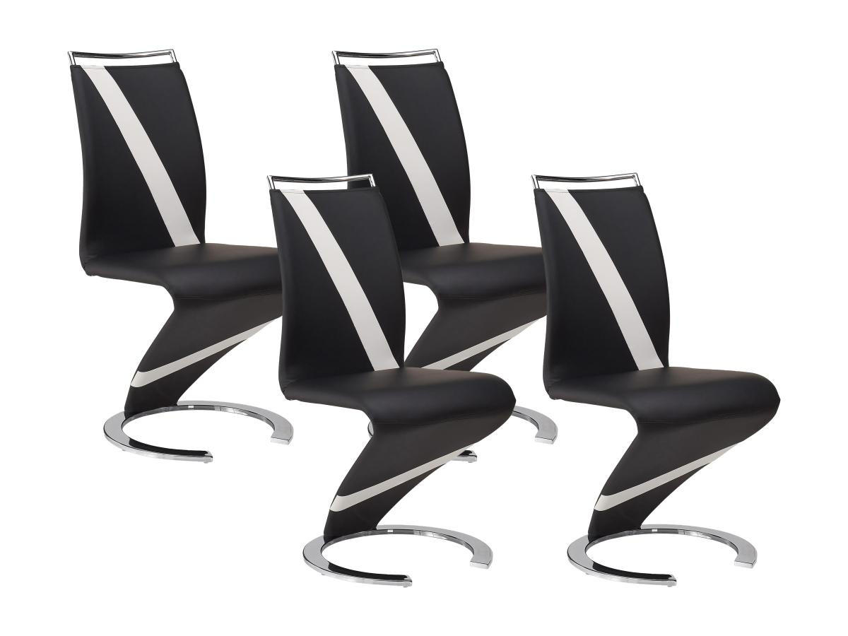 STUHL Freischwinger 4er-Set - Kunstleder - Schwarz & Weiß - TWIZY - Schwarz, Leder (49/100/61cm) - Vente-Unique