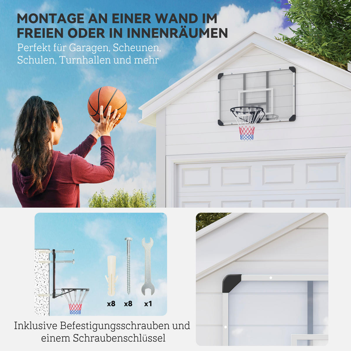 BASKETBALLKORB - Schwarz/Weiß, Metall (61/113cm) - SPORTNOW