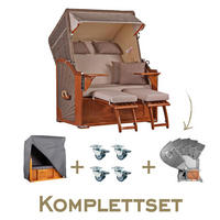 STRANDKORB Komplettset Seeblick Mahagoni PE Grey Dessin 510 - Beige/Braun, Metall (125/170/80cm) - Mr. Deko