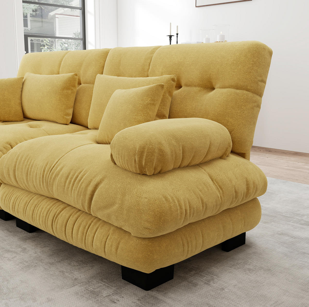 SOFA modular Chenille Yellow mit Ottomane - Gelb, Holzwerkstoff (145/220cm) - Meubliv