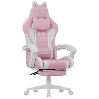 Gaming-Stuhl Katzenohren, Massage, Fußstütze – Rosa/Weiß - Pink, Leder (59/120/56cm) - Rattantree