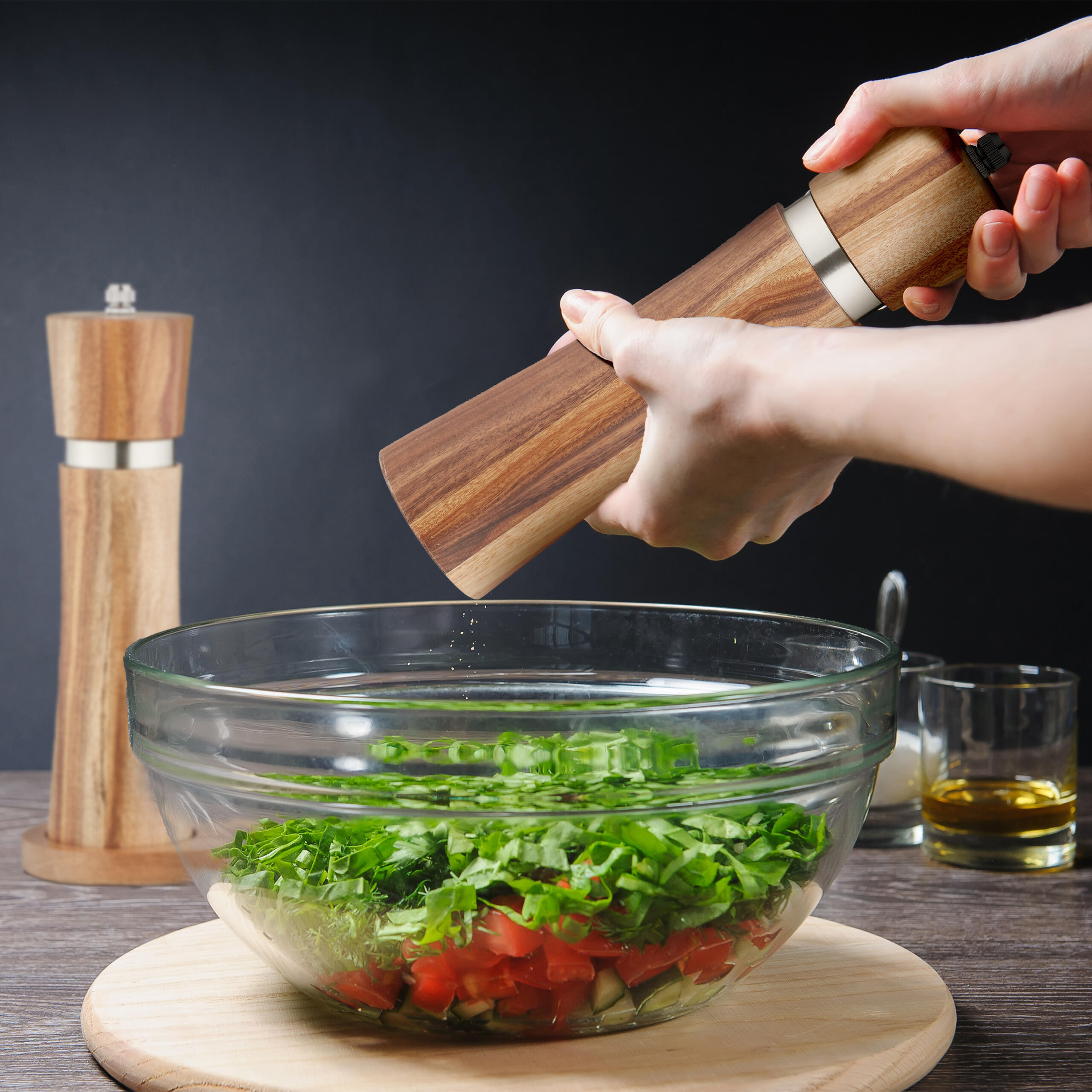 4-tlg.GEWÜRZMÜHLEN-SET - Braun, Holz/Keramik (15/22/7cm) - Relaxdays