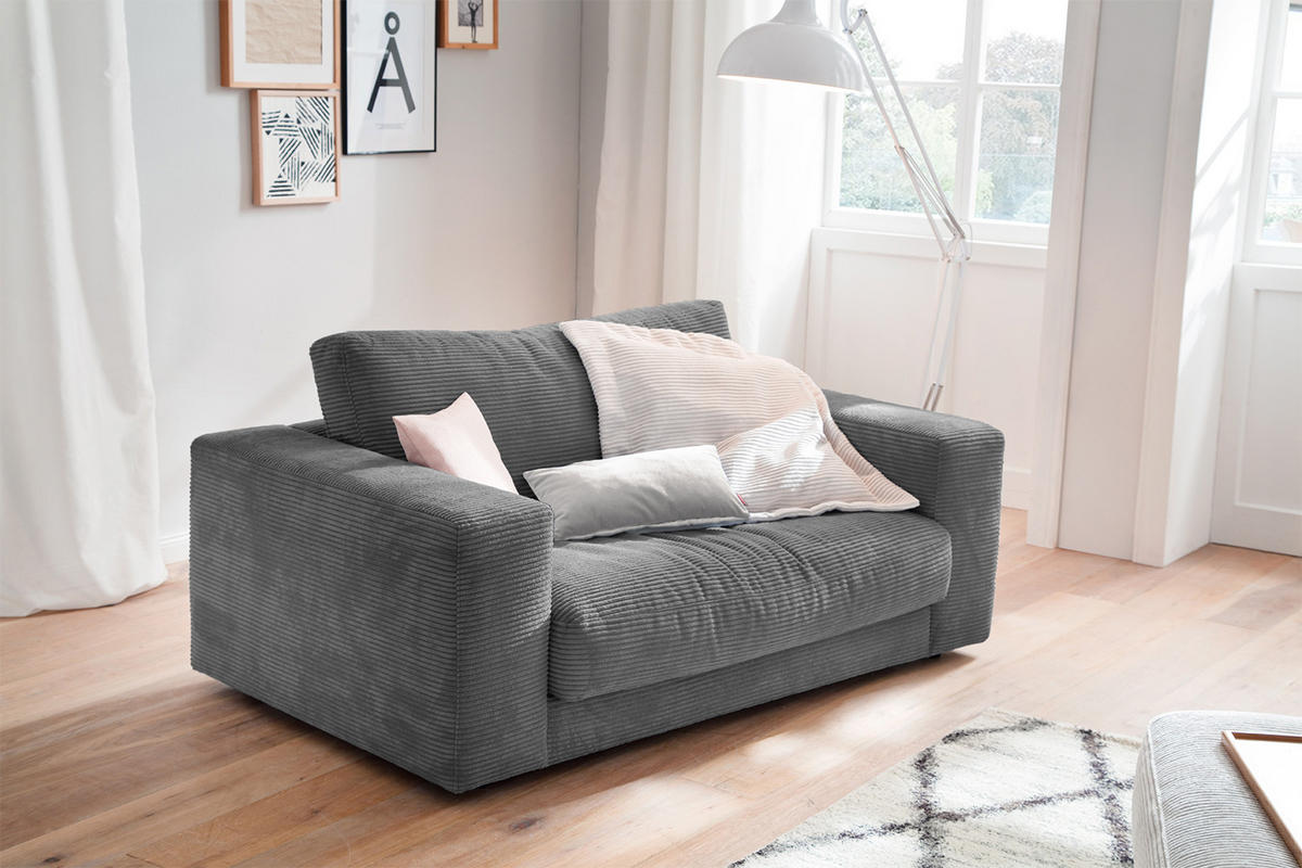 LOVESEAT MADELINE Grau Cord - Schwarz/Grau, Kunststoff/Textil (170/86/127cm) - KAWOLA