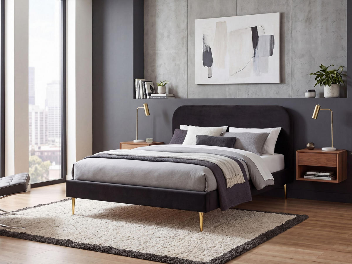 POLSTERBETT 180/200 cm Schwarz Flayat - Schwarz, Textil (180/200cm) - Beliani