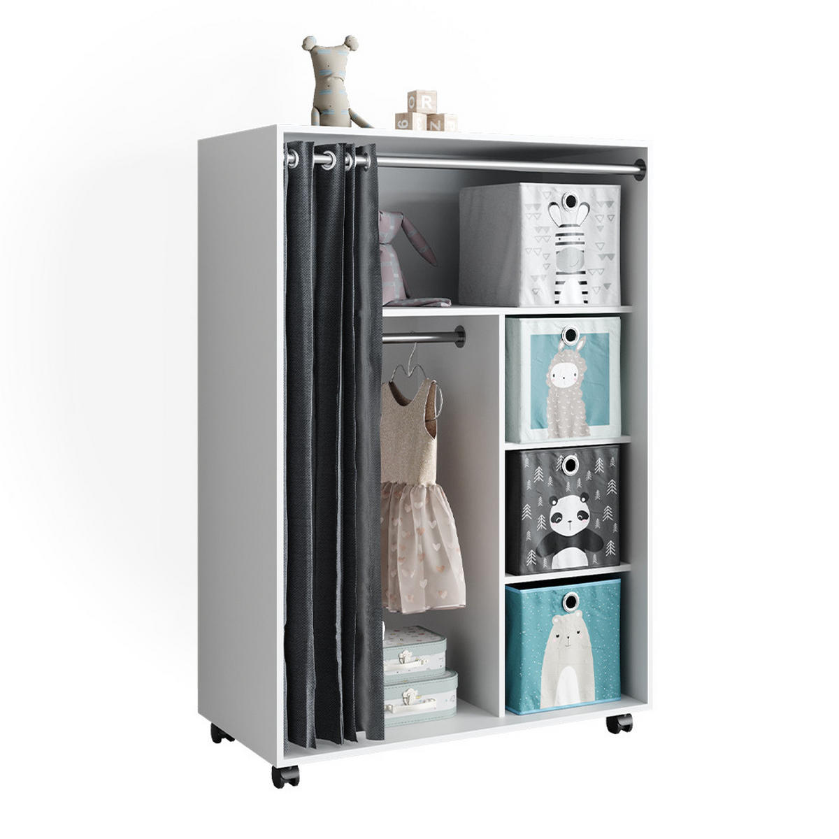 KLEIDERSCHRANK Doros Weiß 100 x 146.6 cm mit Faltboxen - Weiß, Holzwerkstoff (100/146.6/50cm) - Vicco