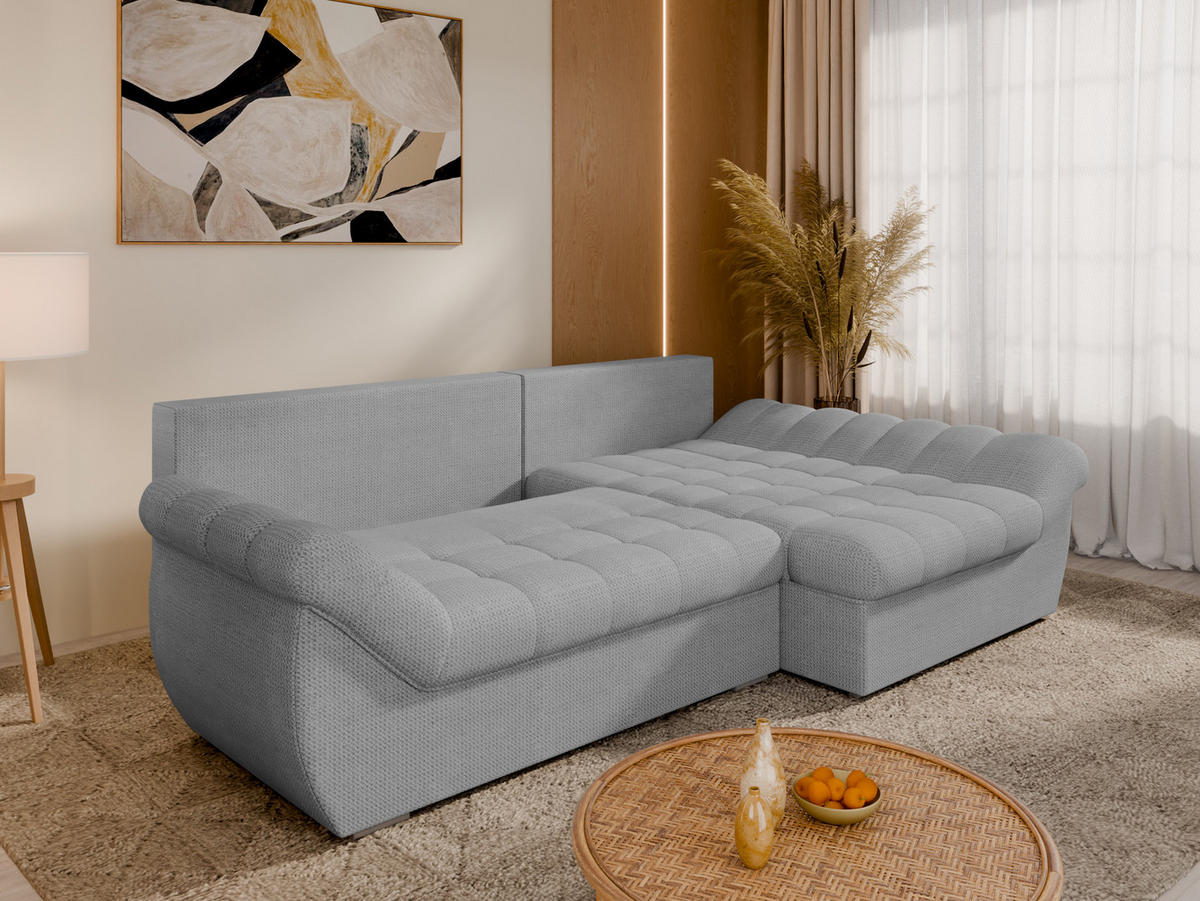 ECKSOFA ZAYA mit Schlaffunktion L-Form, Sofa mit Bettkasten, Wohnzimmersofa, Couch, Soffa, Bettsofa, RECHTS- Hellgrau - Hellgrau, Holz (279/175cm) - Homesy