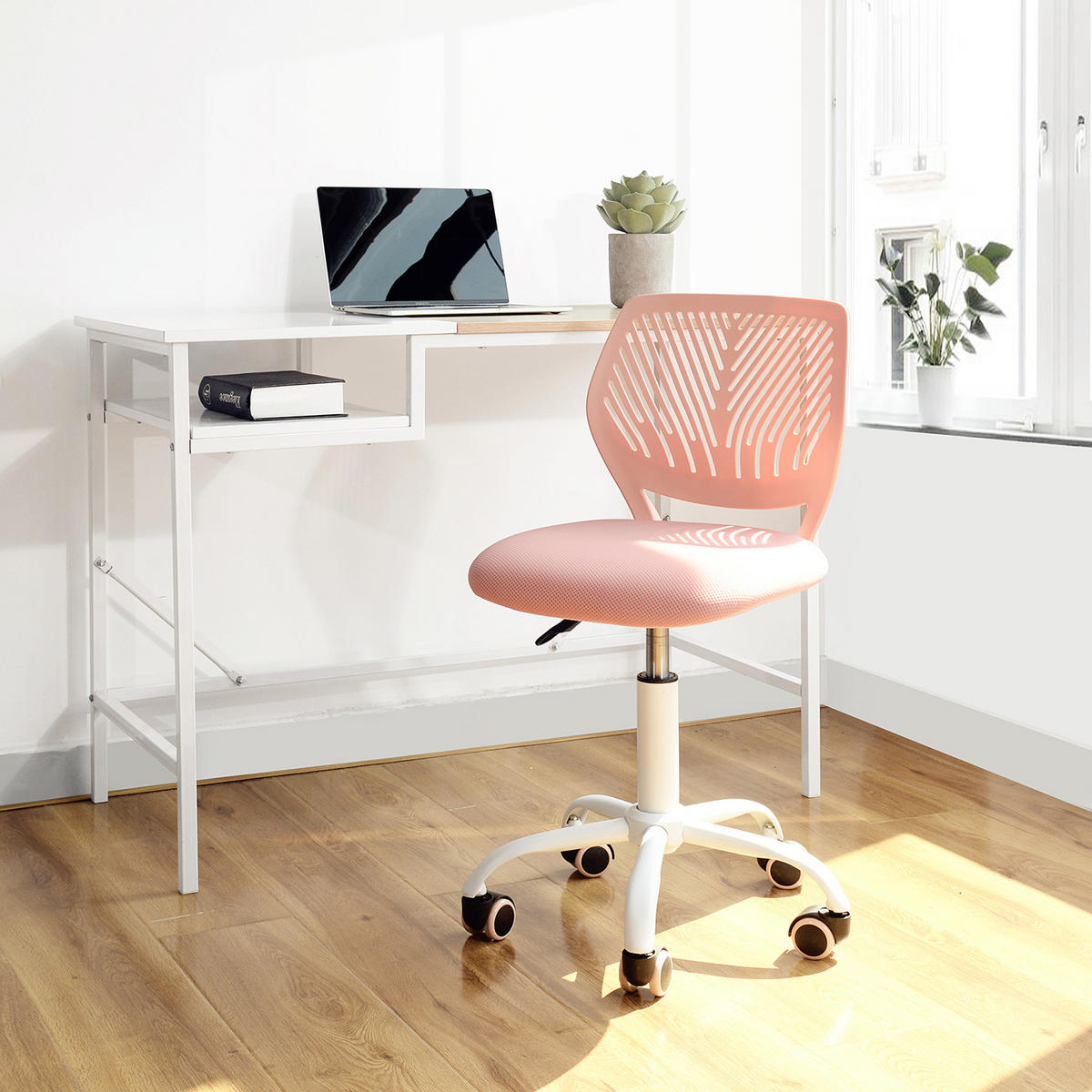 DREHSTUHL Rosa - Pink/Weiß, Metall (38/87/39cm) - Urban Meuble
