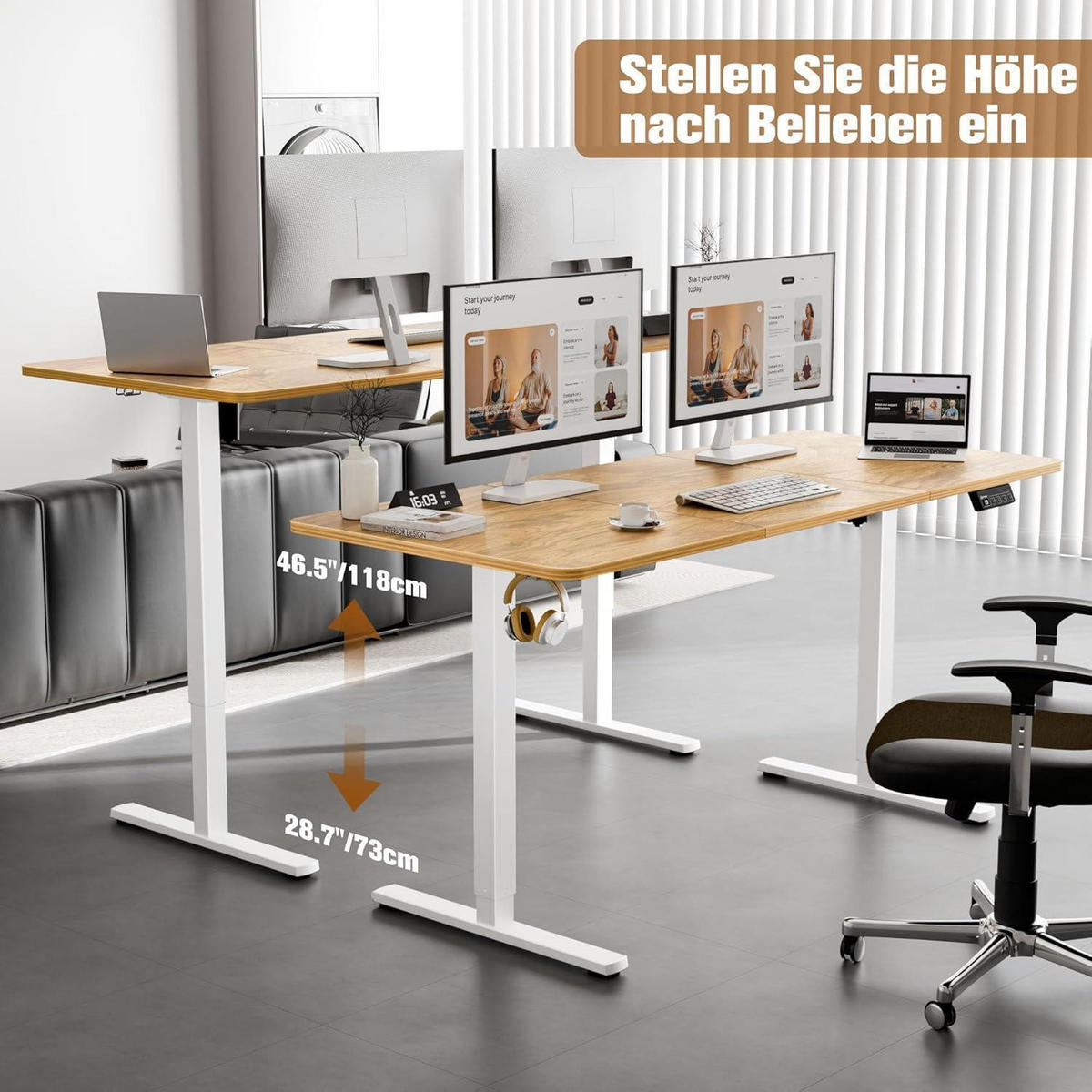 SCHREIBTISCH höhenverstellbar elektrisch 160 x 70 cm Hellbraun - Braun, Holzwerkstoff (70/160/73cm)