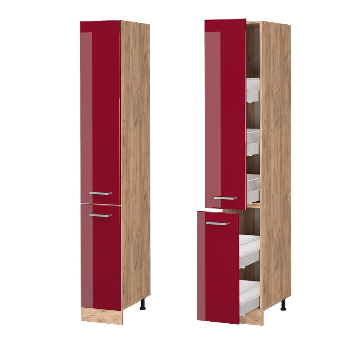 APOTHEKERSCHRANK R-Line Rot Hochglanz 30 cm - Honigeiche/Bordeaux, Holzwerkstoff (30/206.8/57.2cm) - Vicco