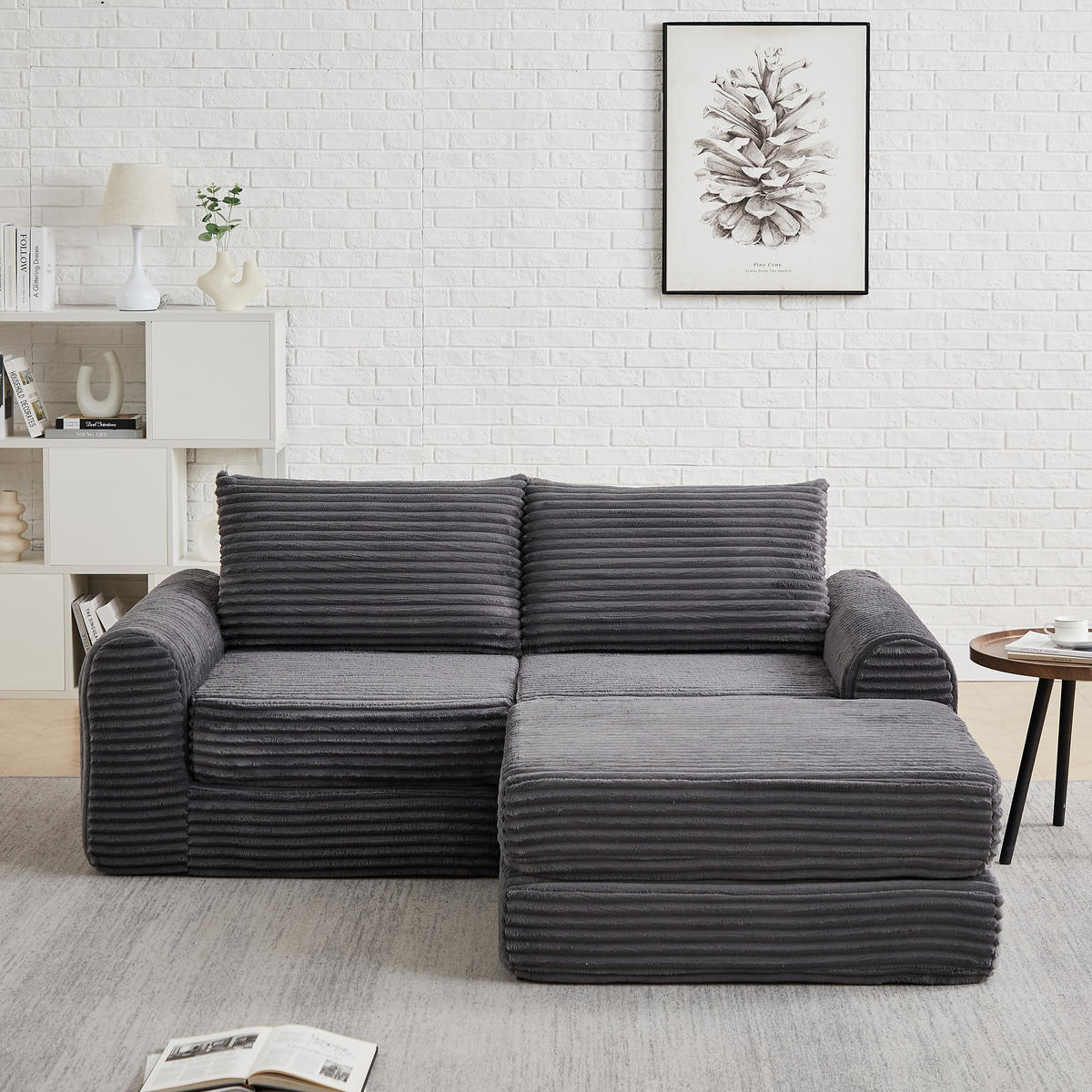 2-SITZER SCHLAFSOFA Cord Grau mit Beweglicher Fußstütze - Grau, Textil (194/243cm) - WISHDOR