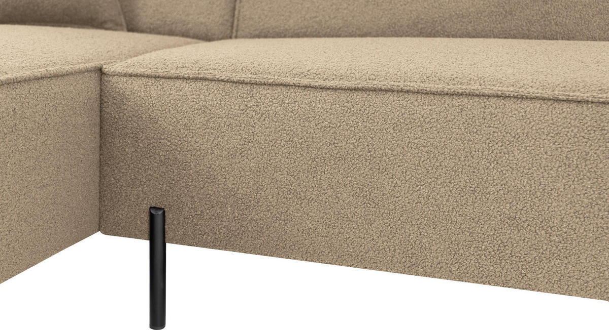 ECKSOFA Hana Loft 3-Sitzer Ecke Links, Boucle, Dunkelbeige 241/80/168 cm - Sandfarben/Schwarz, Textil/Metall (241/168cm) - WFL GROUP