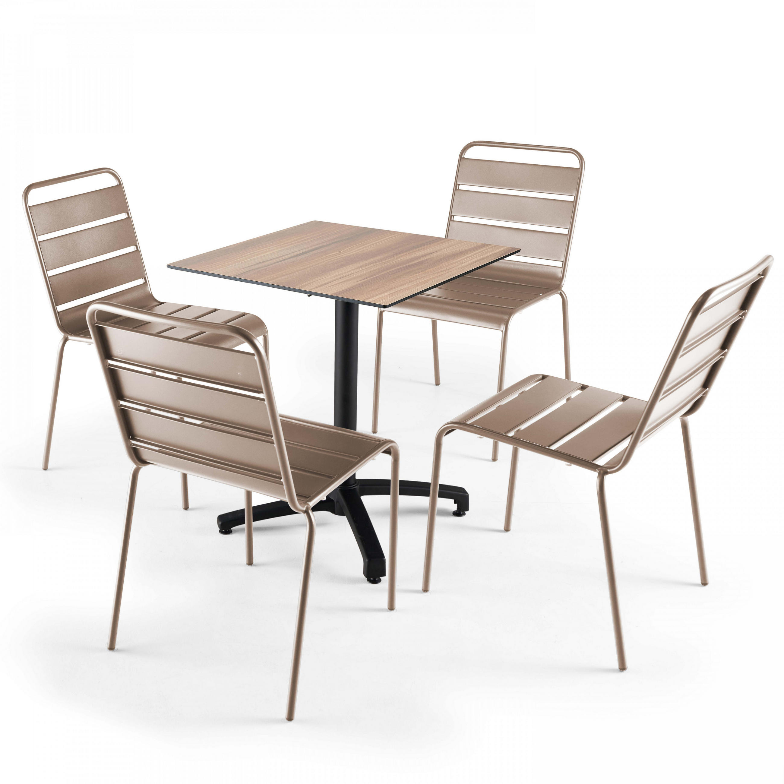 GARTENSET 5-tlg., Eichenfurnier/Taupe - Taupe/Eiche Bianco, Metall - Oviala