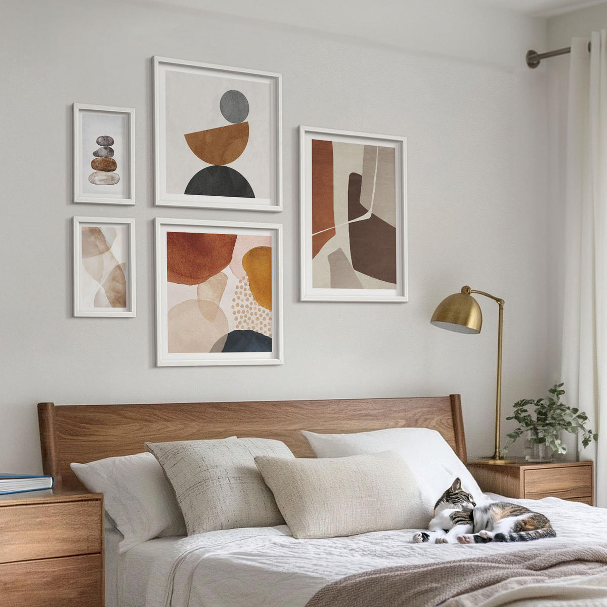 WANDBILDER 5er-Set - 50x50 cm & 20x30 cm & 40x60 cm Weißer Rahmen - Abstrakte Malerei Dekorationen - Weiß, Kunststoff (40/60cm) - ArtPrintCave