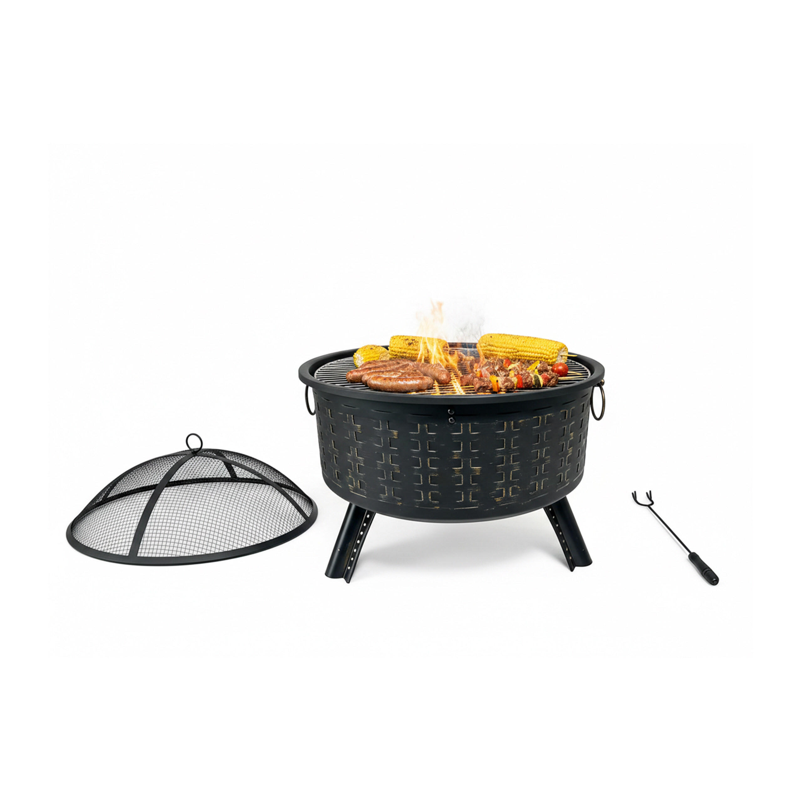 FEUERSCHALE Schwarz Stahl Grillrost - Schwarz, Metall (66/62/66cm) - Relaxdays