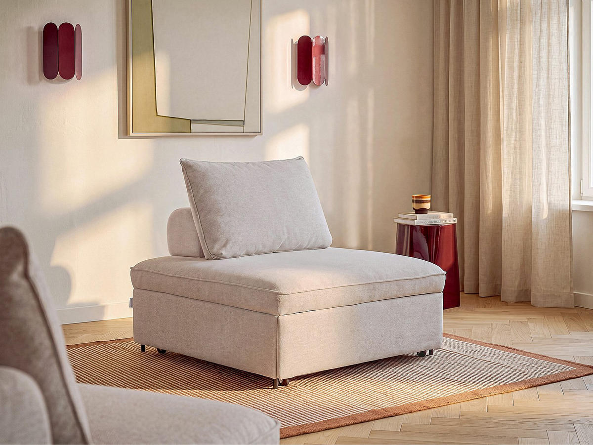 SCHLAFSESSEL - 1 Person - stoff - beige Ekavo - Beige, Textil/Metall (109/91/109cm) - Vente-Unique