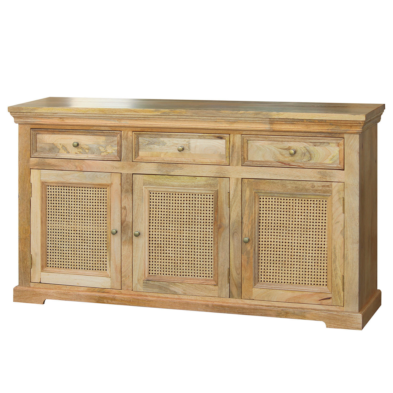 MASSIVES SIDEBOARD mit 3 Schubladen - Mango / Beige - Beige/Goldfarben, Holz/Naturmaterialen (160/90/40cm) - home24