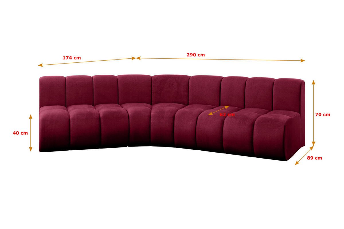 ECKSOFA modulares Sofa Montra-L1 - 290x174x70 cm Bordeauxrot - Bordeaux, Holzwerkstoff/Textil (290/174cm) - ALTDECOR