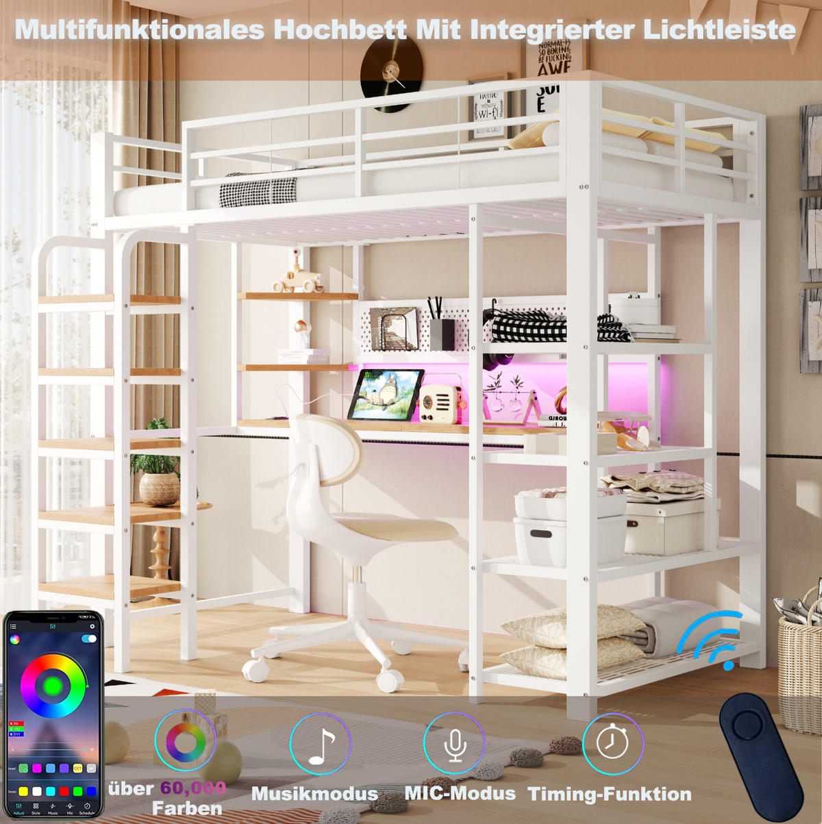 HOCHBETT 90/200 cm Weiß mit LED und Steckdosen - Weiß, Metall (90/200cm) - MIVRAY