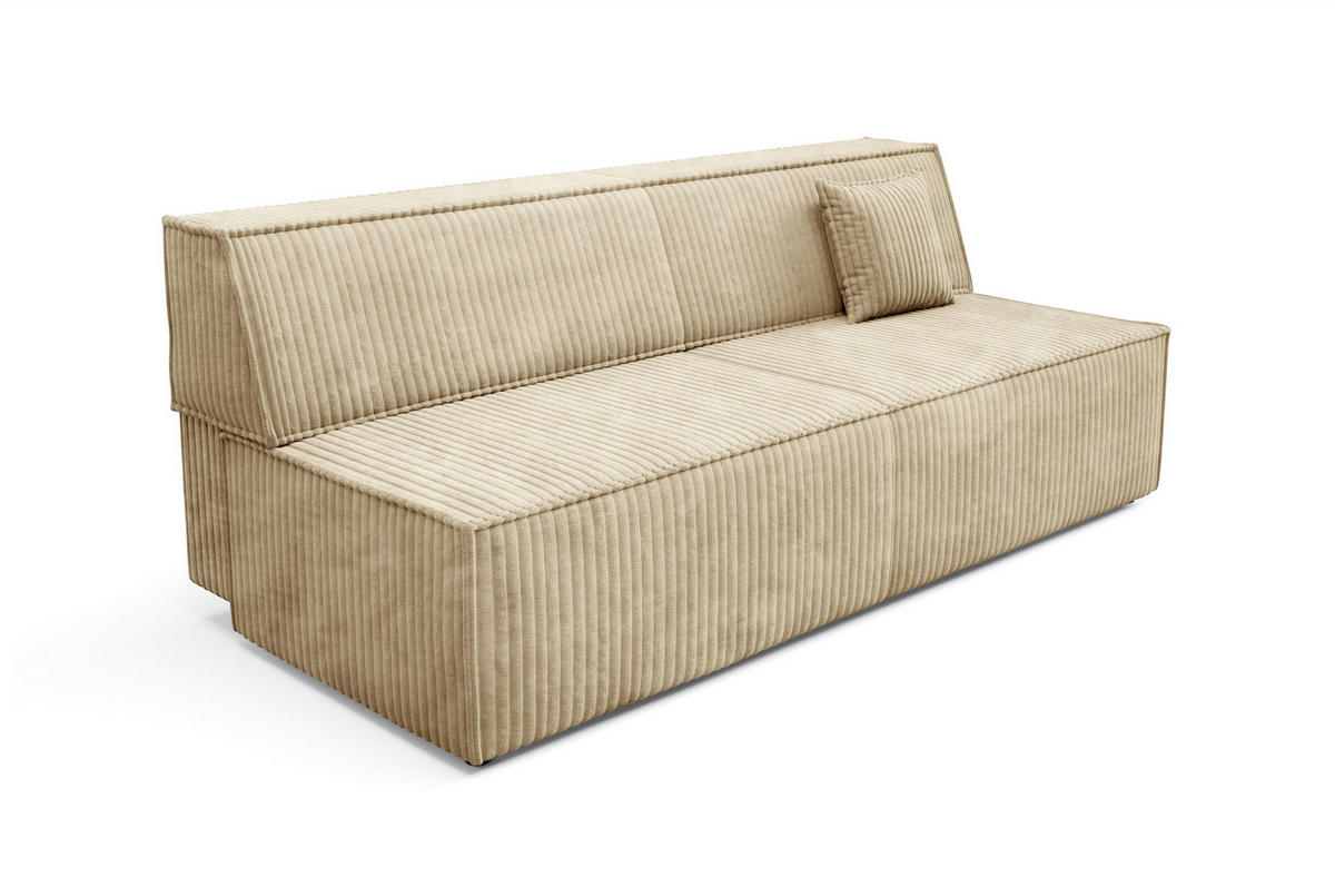 BETTSOFA TESSO Beige Kordstoff mit Schlaffunktion - Beige, Holz (202/74/94cm) - MASSENO