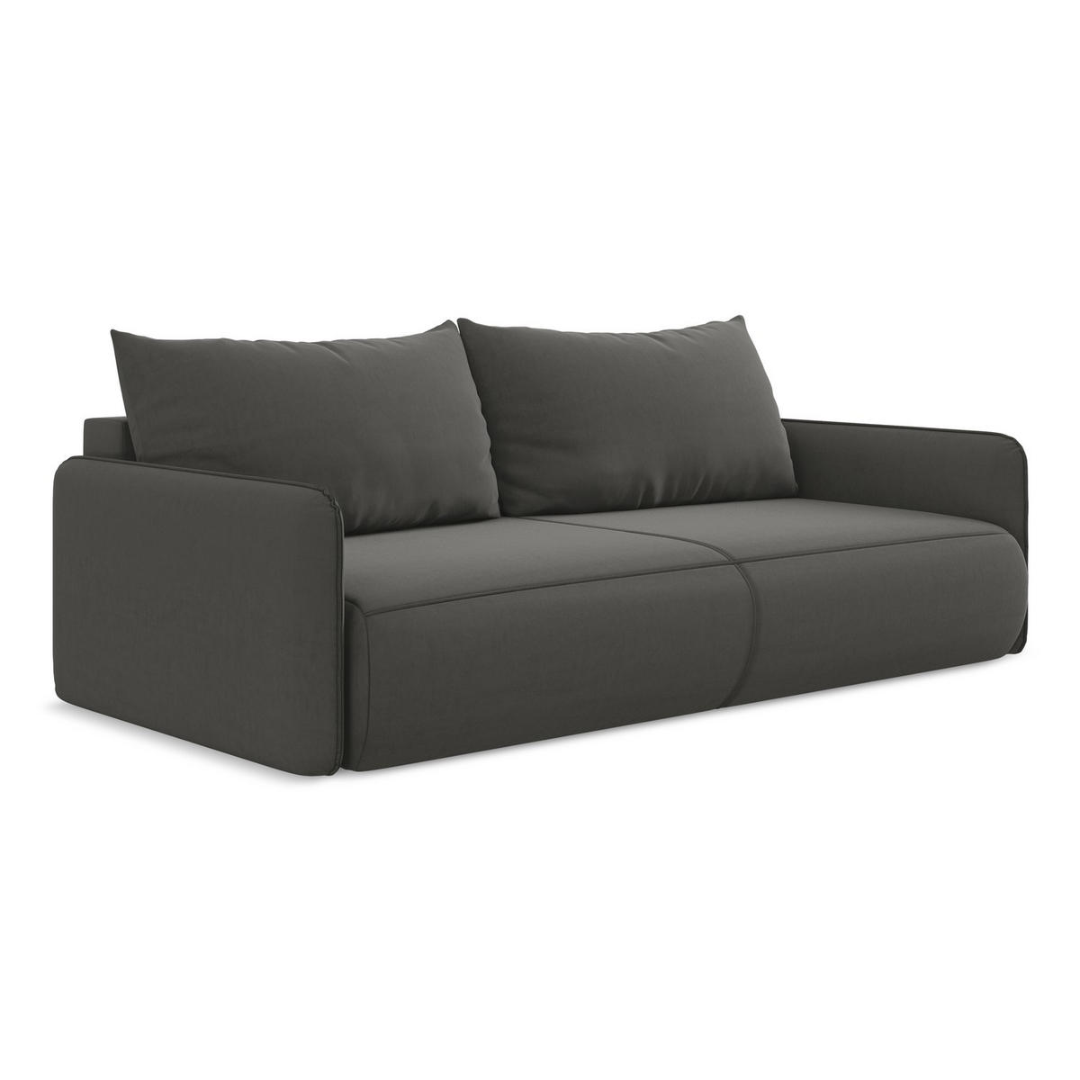3-SITZER SOFA mit Schlaffunktion Samt Stoff Grau - Dunkelgrau/Schwarz, Kunststoff/Textil (216/86/105cm) - LaMiaSofa